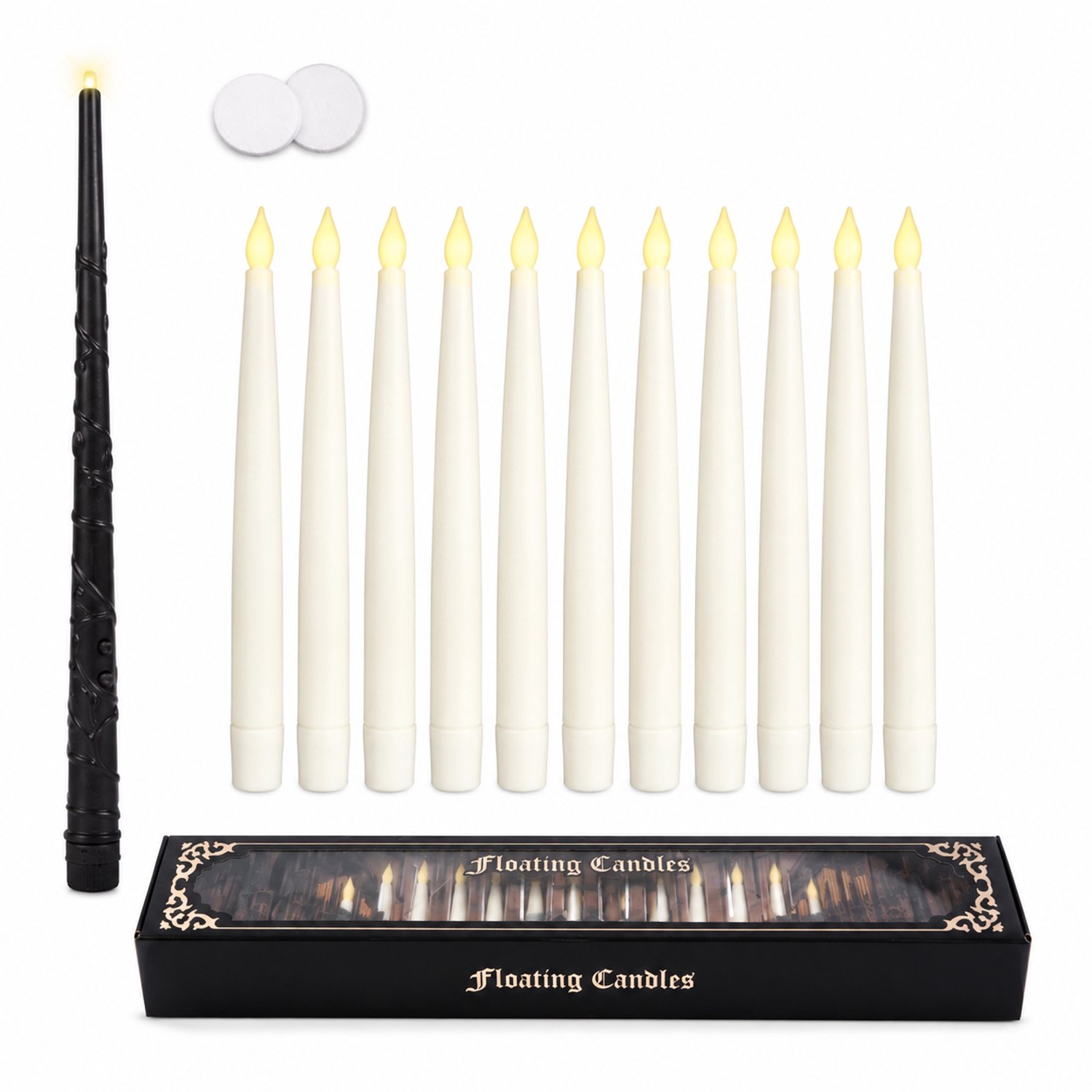 SWGOTA led kaarsen, 10 stuks met toverstaf als afstandsbediening, vlamvormige lichtpunten, PP, voor verjaardagen en Halloweenfeesten Wit