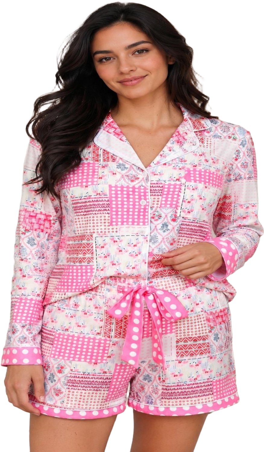 Imily Bela Dames Pyjama Set met Print, Lange Mouwen en Shorts roze