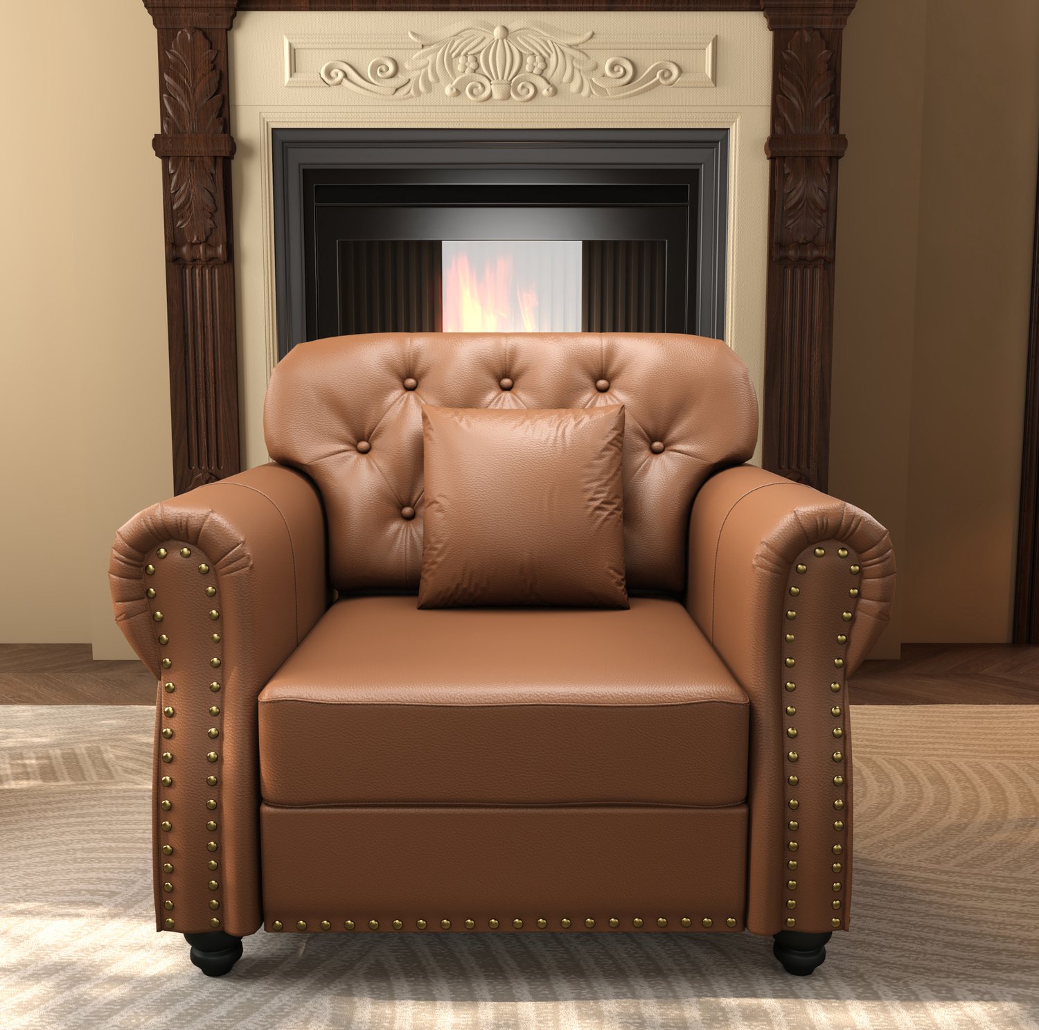 STILVORA Chesterfield Fauteuil 105 x 76 x 86 cm - Zitkussen met Zakveren en Knopen - Voor Woonkamer en Ontvangstruimte - Kunstleer - Bruin