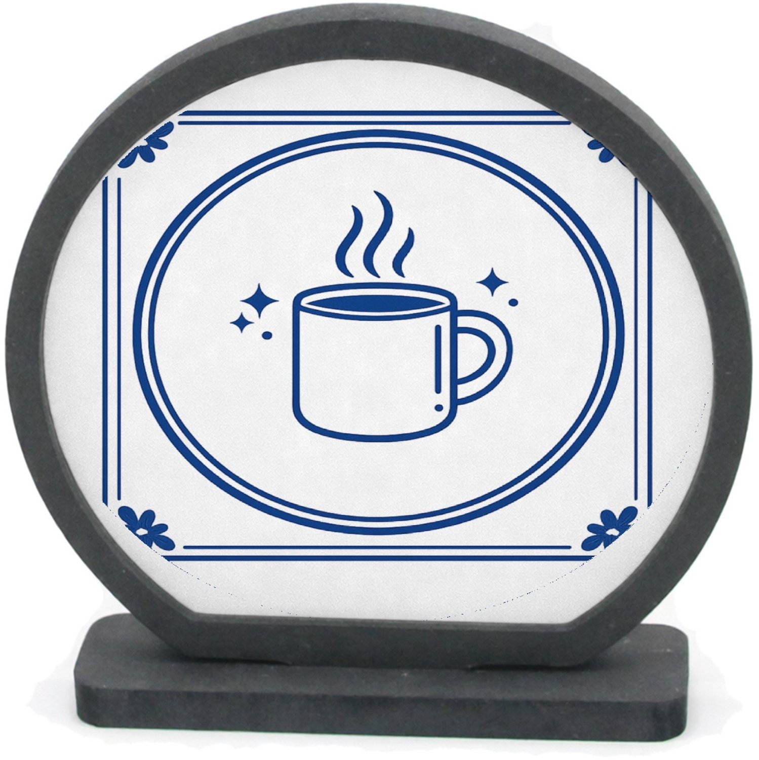 Mr Cadeautjes Houten fotolijst rond met MDF inleg - design Klassieke tegel met luchtige ochtendhumor rond koffie en cha | cadeau Wit