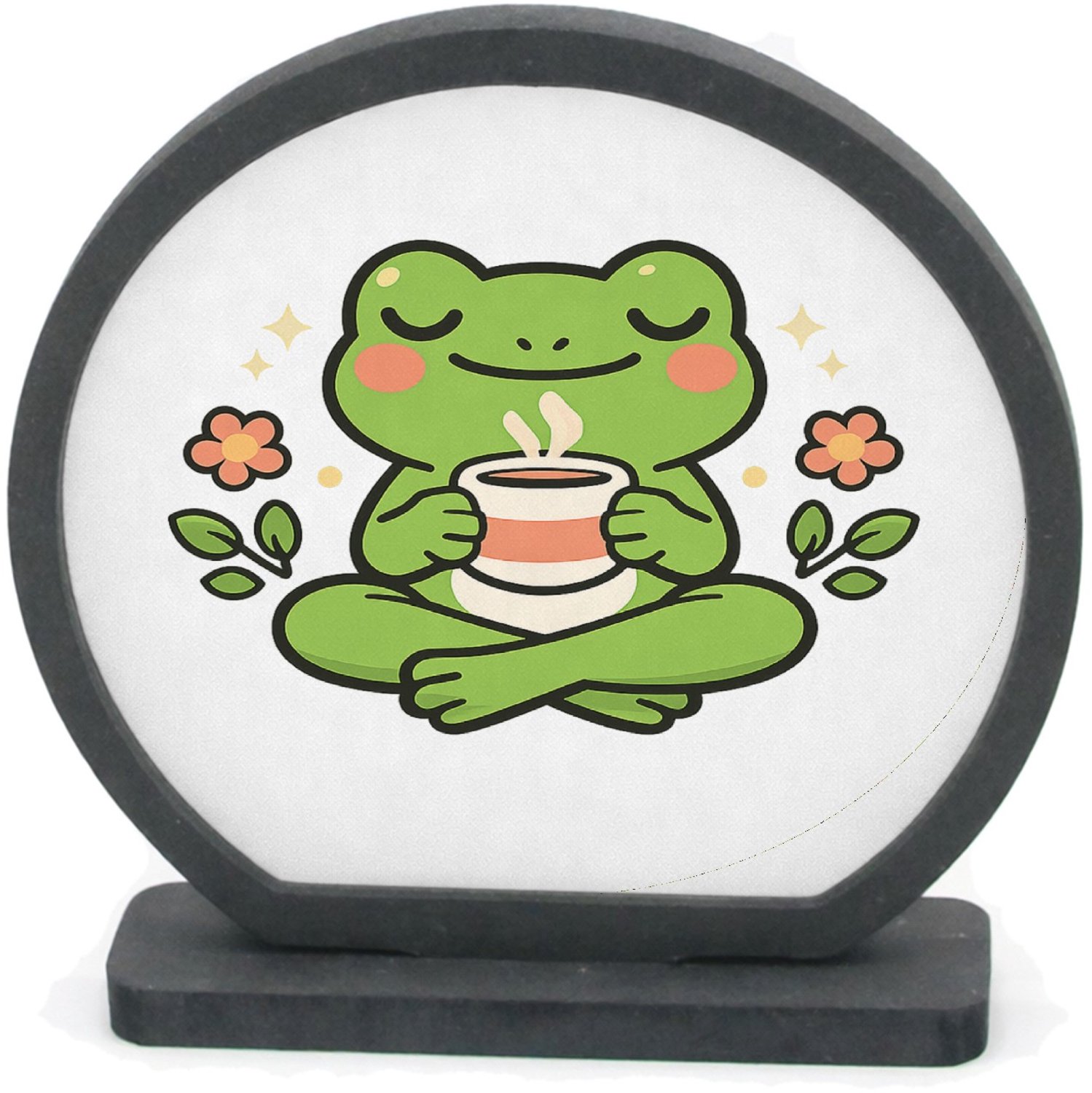 Mr Cadeautjes Houten fotolijst rond met MDF inleg - design Rustige diermeditatie met een onverwacht grappig zelfzorgmom | cadeau Wit