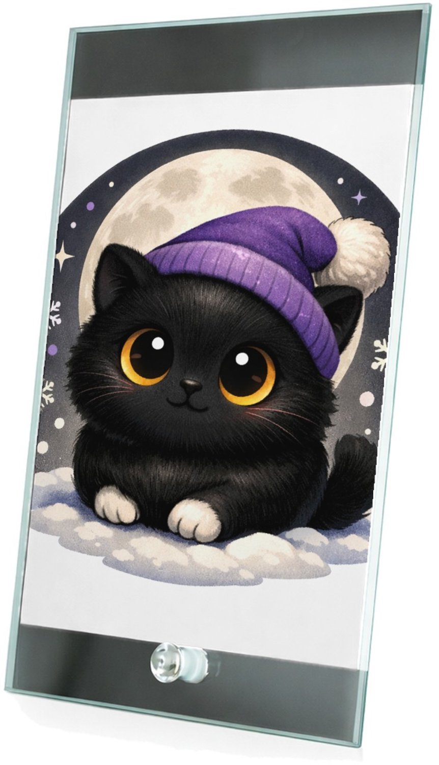 Mr Cadeautjes Glasframe 15 x 23 - design Lieve pinguïn in winterse nacht | cadeau Wit
