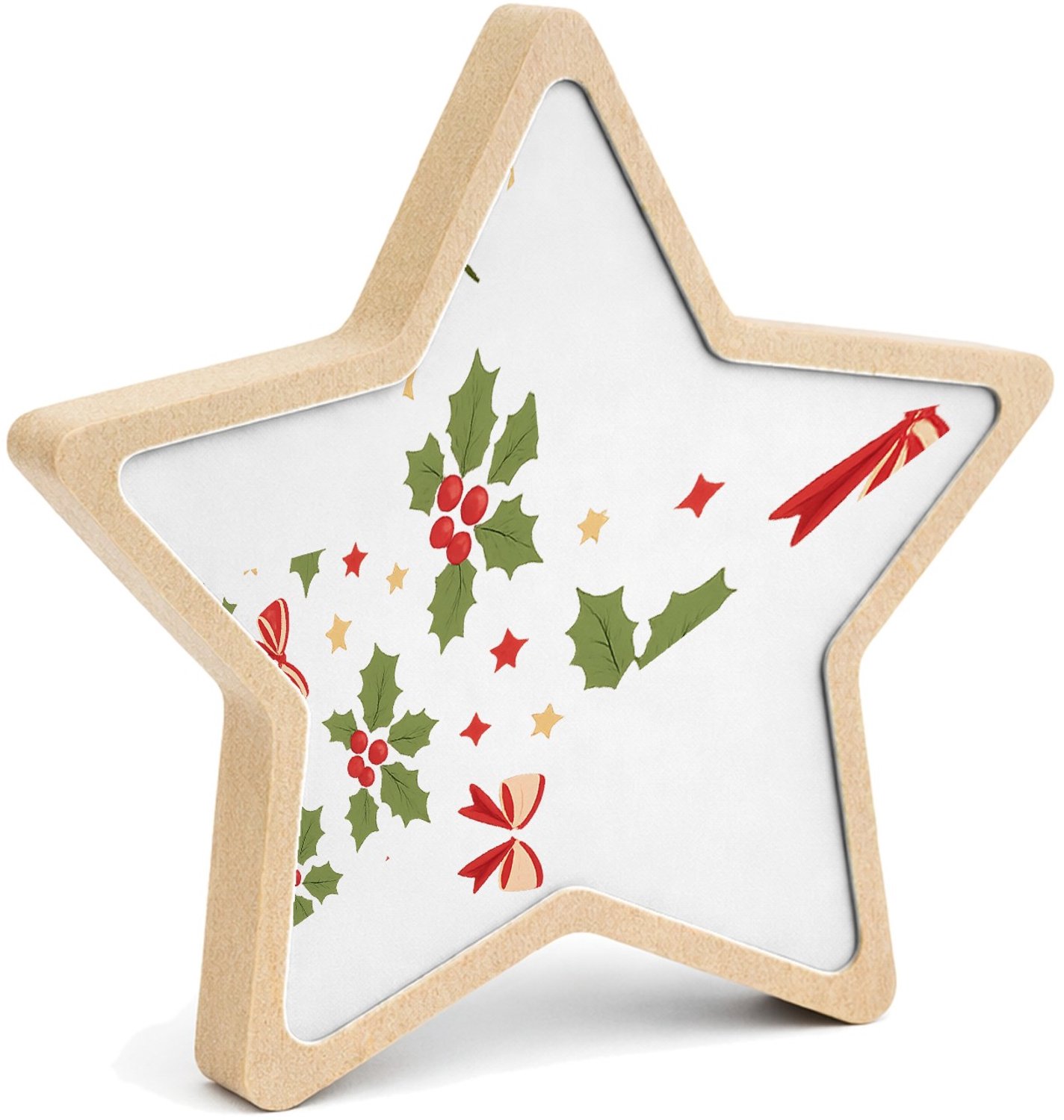 Mr Cadeautjes MDF fotolijst ster 14 x 13,5 - design Luchtig herhaalpatroon met winterse natuurmotieven in een el | cadeau Wit