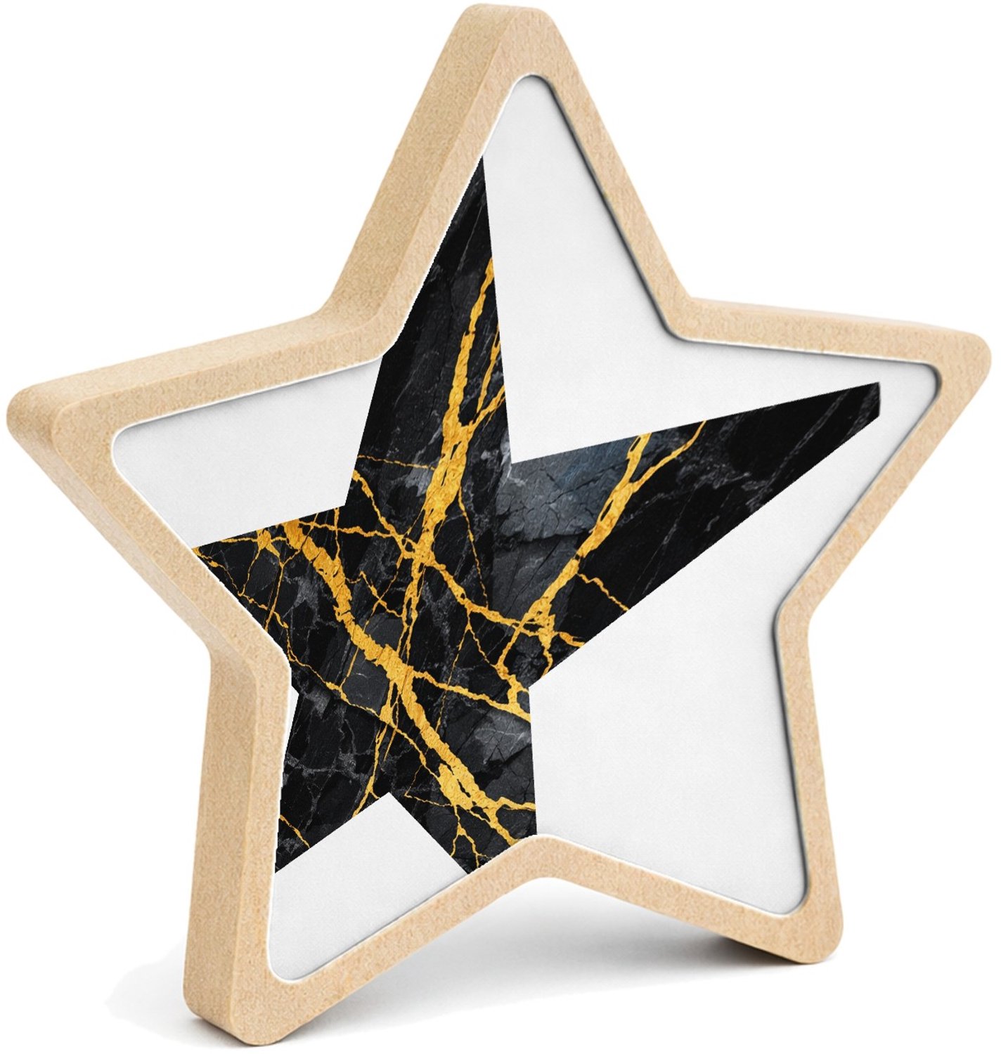 Mr Cadeautjes MDF fotolijst ster 14 x 13,5 - design Luxe nachtelijke steentextuur met subtiele botanische glans | cadeau Wit