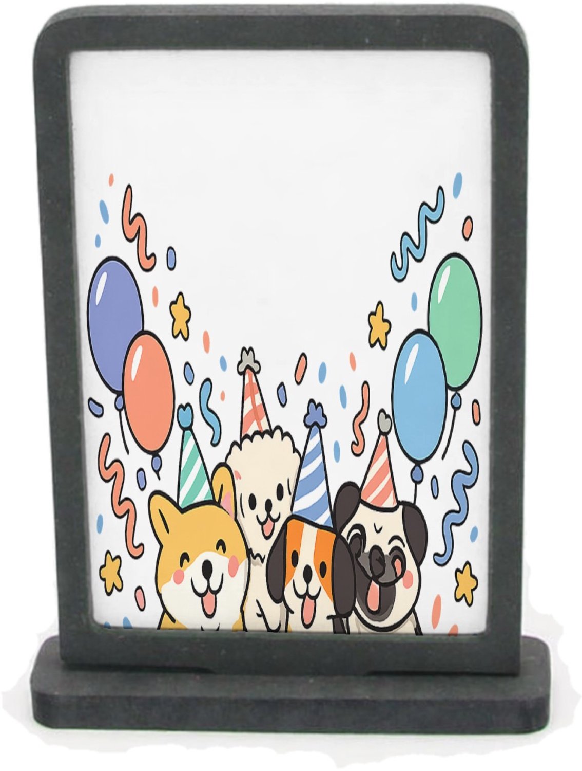 Mr Cadeautjes Houten fotolijst rechthoek met MDF inleg - design Feestelijke hondenparty met een persoonlijke leeftijdsboodsc | cadeau Wit
