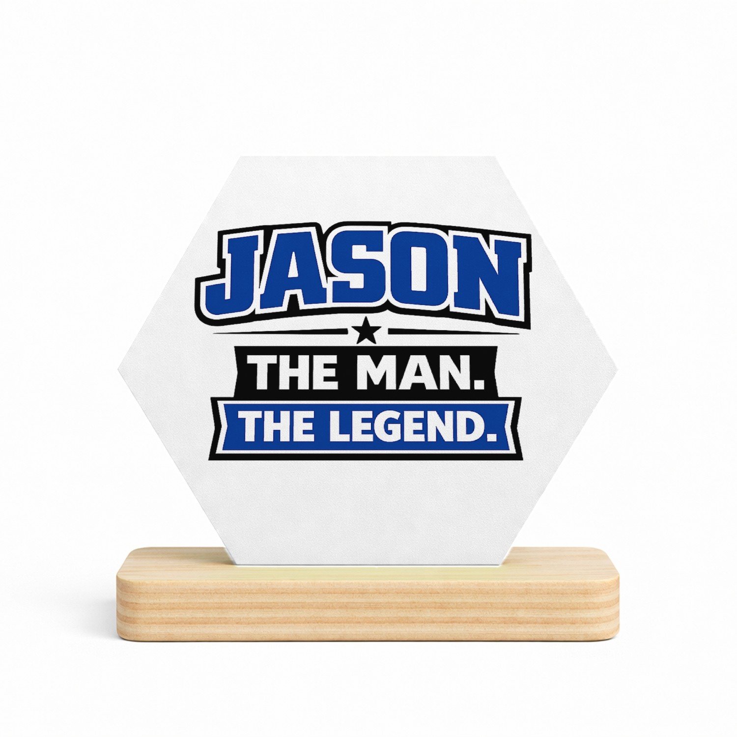 Mr Cadeautjes MDF fotolijst/inleg hexagon 14 x 13 - design Persoonlijke heldenbadge voor een hobby of rol | cadeau Wit