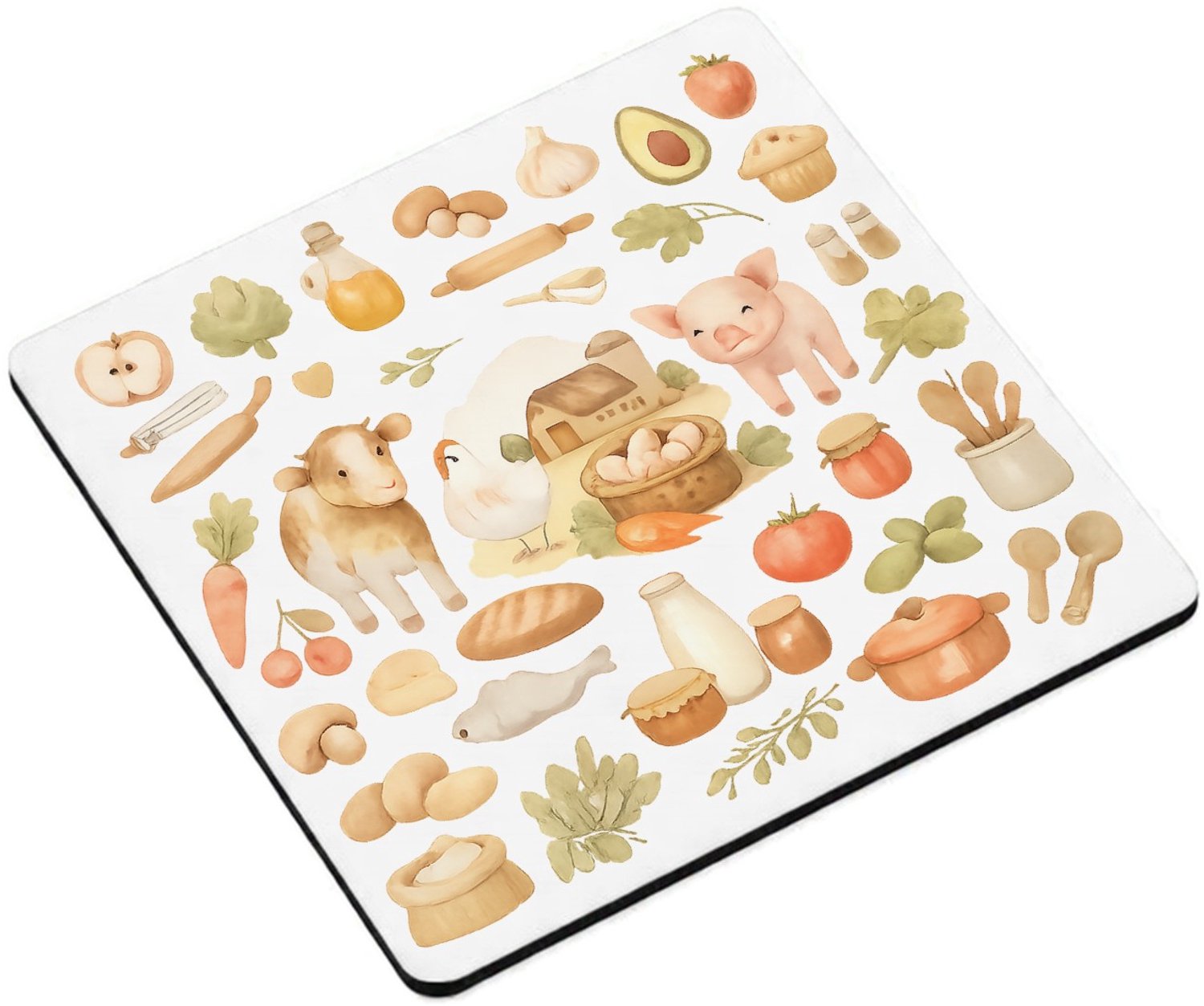 Mr Cadeautjes MDF magnetische fotolijst vierkant 9,5 - design Keukenalfabet met fruit, groenten en bakgerei | cadeau Wit