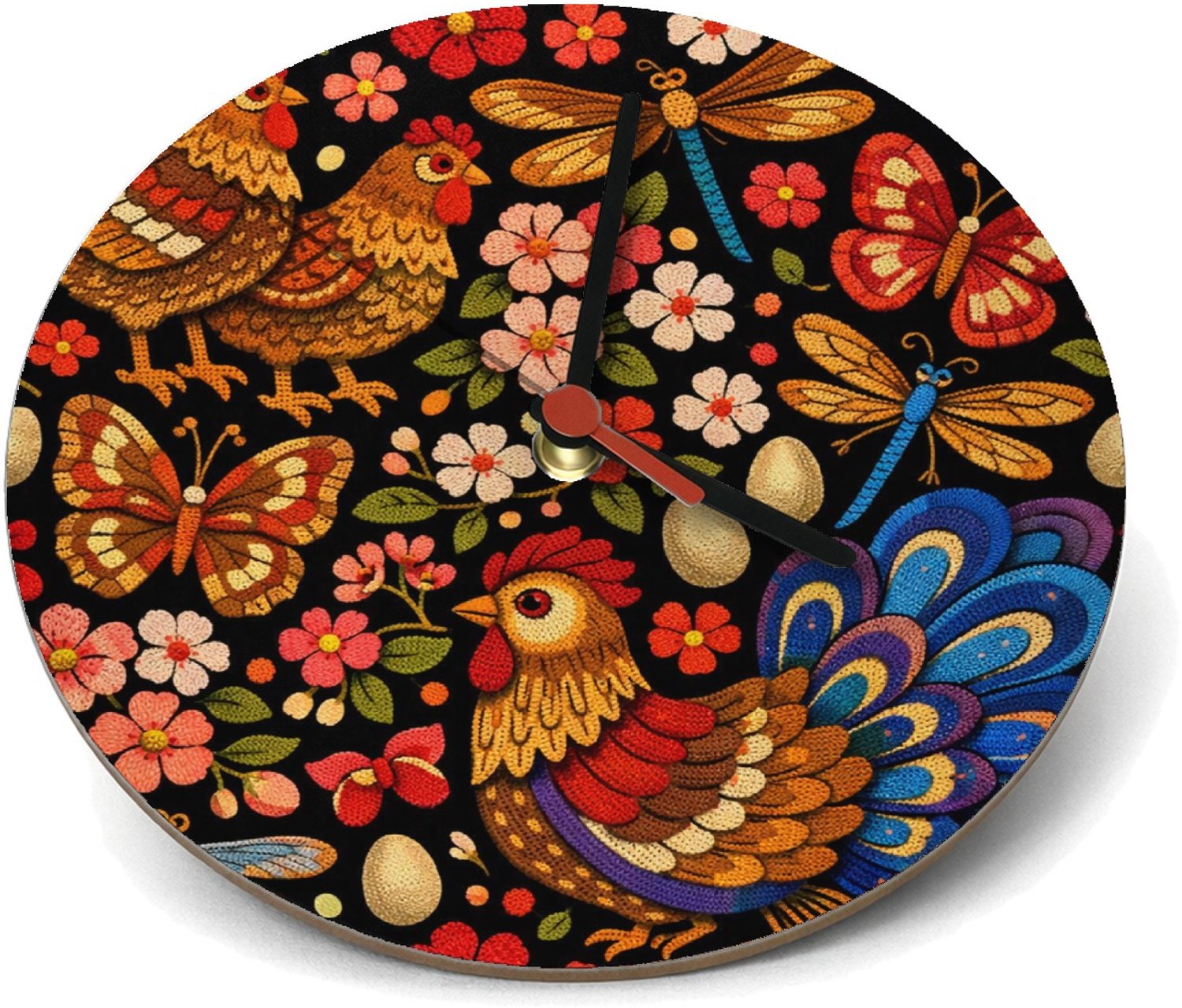Mr Cadeautjes Klok rond Ø 19 - design Een tuinpatroon met vlinders, libellen en bloemen in een han | cadeau Wit