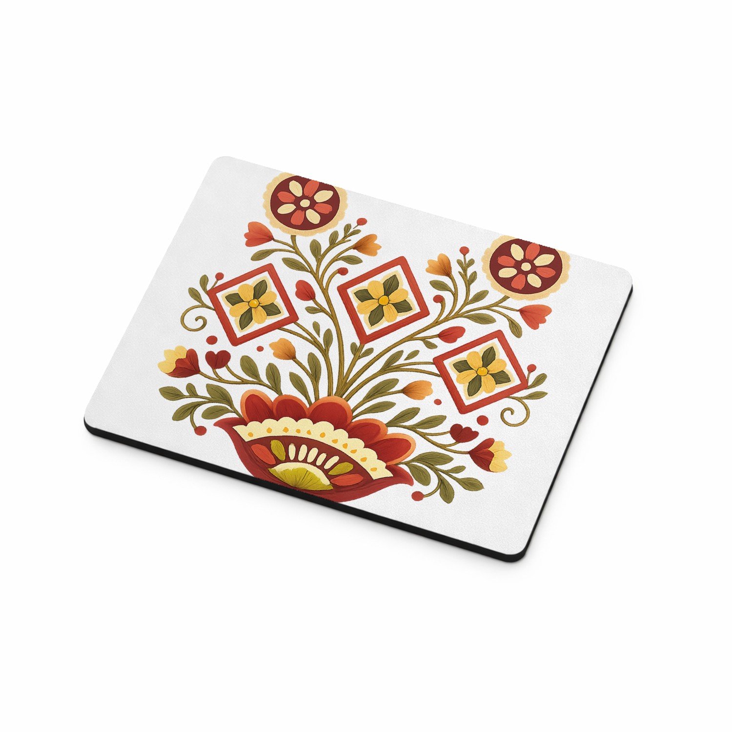 Mr Cadeautjes MDF magnetische fotolijst 9 x 7 - design Een zonvormig botanisch medaillon met compacte, strakke symm | cadeau Wit