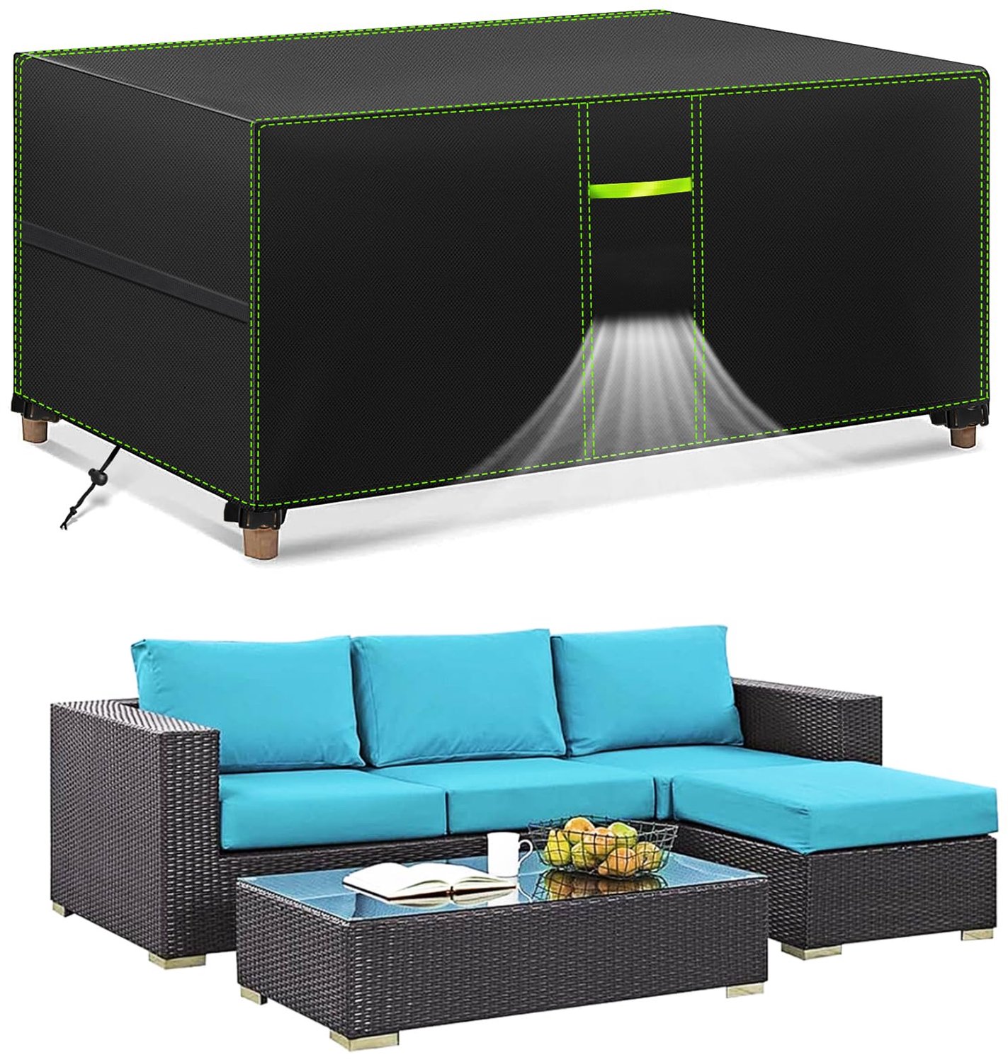 Famanu Waterdichte tuinmeubelhoes van 420D Oxford-stof, winterbestendig en ideaal voor tuintafels en terrasmeubelen, rechthoekige tafelhoes van 200 x 90 x 75 cm, met ventilatiegaten en handgrepen voor eenvoudig gebruik wit