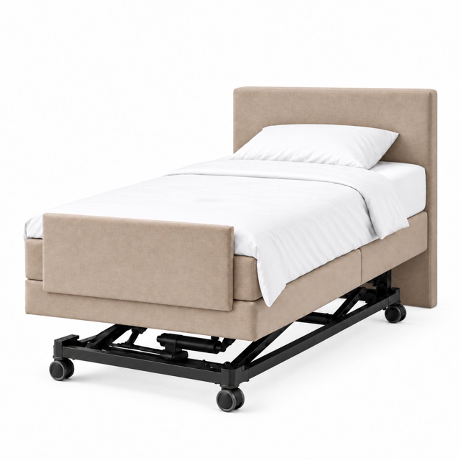 BoxspringFD Siena Hoog Laag Bed / Boxpsring 1 Persoons Verzorgingsbed Seniorenbed Elektrisch Verstelbaar, 70x200 cm, kleur beige