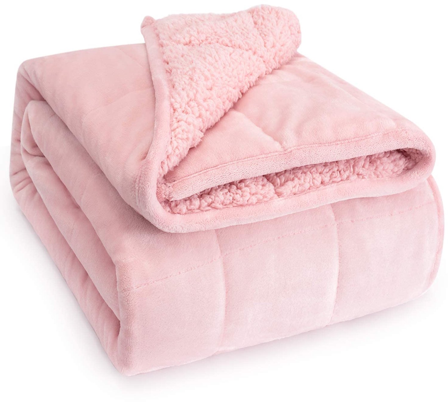Famanu Verzwaarde deken voor volwassenen, 7 kg, omkeerbaar sherpa fleece en flanel, extra warme en gezellige deken van 150 x 200 cm in een mooie roze kleur, ideaal en comfort