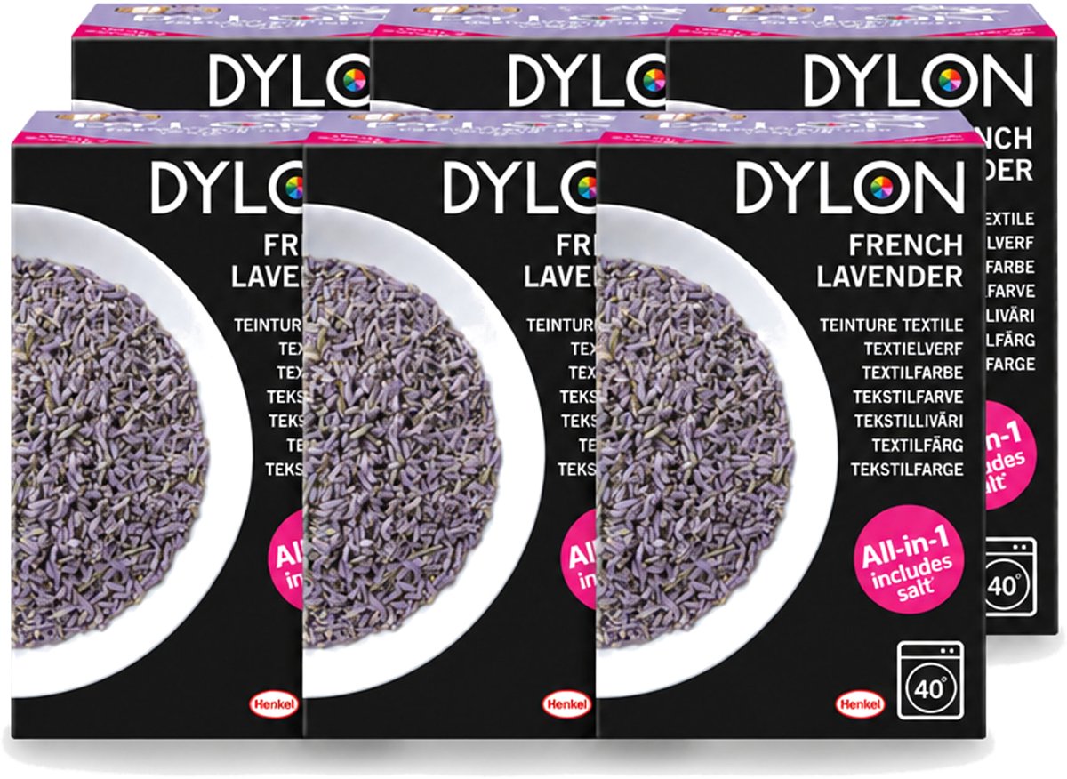 6 x Dylon - Textielverf - French Lavender - All-in-One - Inclusief Zout - 350g - Voordeelverpakking - 6 stuks
