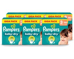 6 x Pampers – Luiers – Baby Dry Maat 3 – 150 Luiers - Voordeelverpakking - 6 stuks