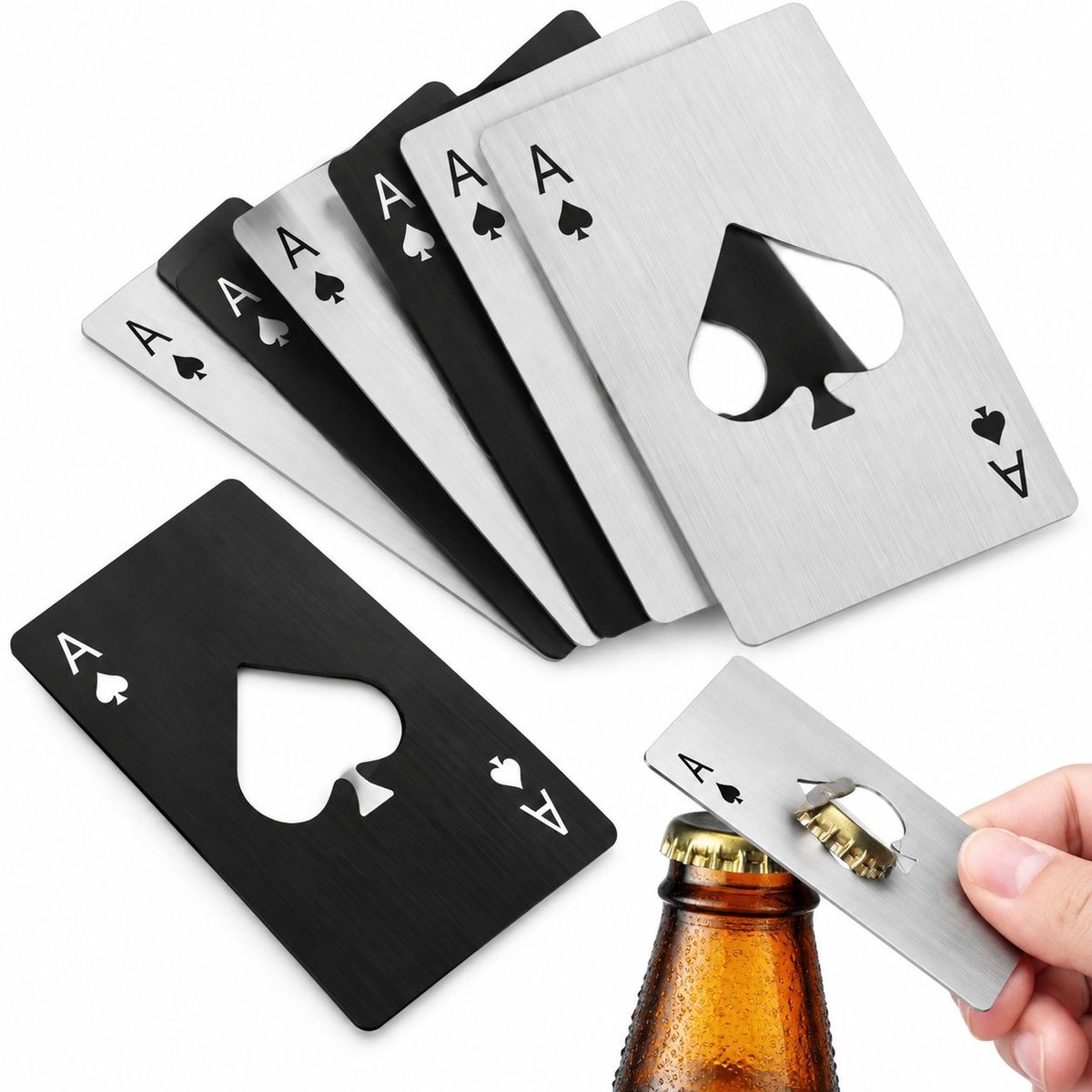 VHV - Flesopener - 6 stuks - Creditcard bieropeners - Kaart schoppen aas - Creditcard formaat RVS - tijdens het kamperen