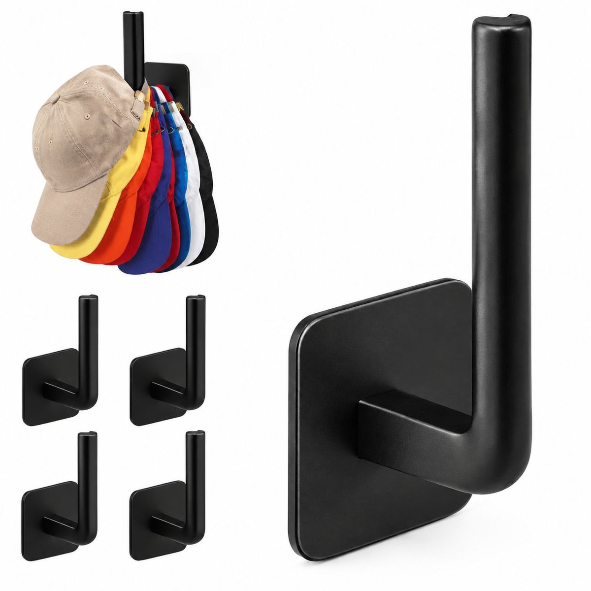 VHV - Baseball cap houders - 4 stuks - Zwart - Geen perforatie nodig - Baseballcap-houdergeschikt - in de slaapkamer