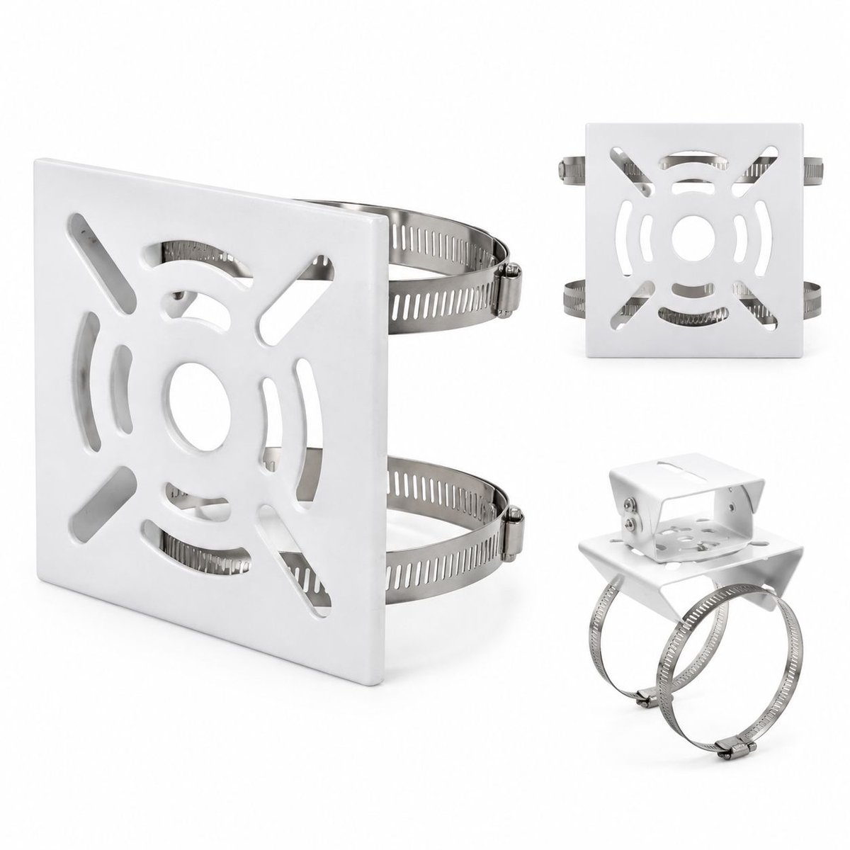 VHV - Beveiligingscamera-beugel - Wit - Camerabeugel - Beveiligingsbeugel - Met 2 ringen - Universele metalen beugell - voor beveiligingscamera's