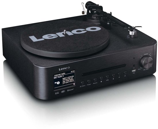 Lenco Platenspeler - MC-760BK HiFi-set met DAB+ FM en Internetradio - CD en Bluetooth - 2x 30W Speakers - Zwart — afbeelding 2