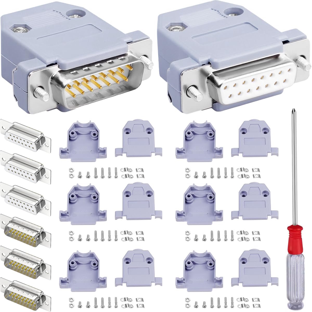 Adapter Kit DB15, 15PIN RS232 Serial, 2-Row D-SUB Plug/Socket, Solder Pot Plug, DB15 Plastic Housing Cover (4 Plugs + - ShopVlot