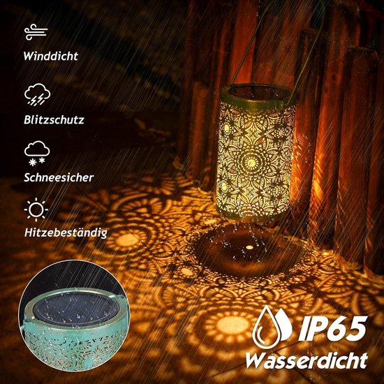 Solar Lantaarn Buiten 4 Stuks IP65 Waterdicht Vintage Metalen LED Lamp Warm Wit voor Balkon, Tuin en Patio — afbeelding 3