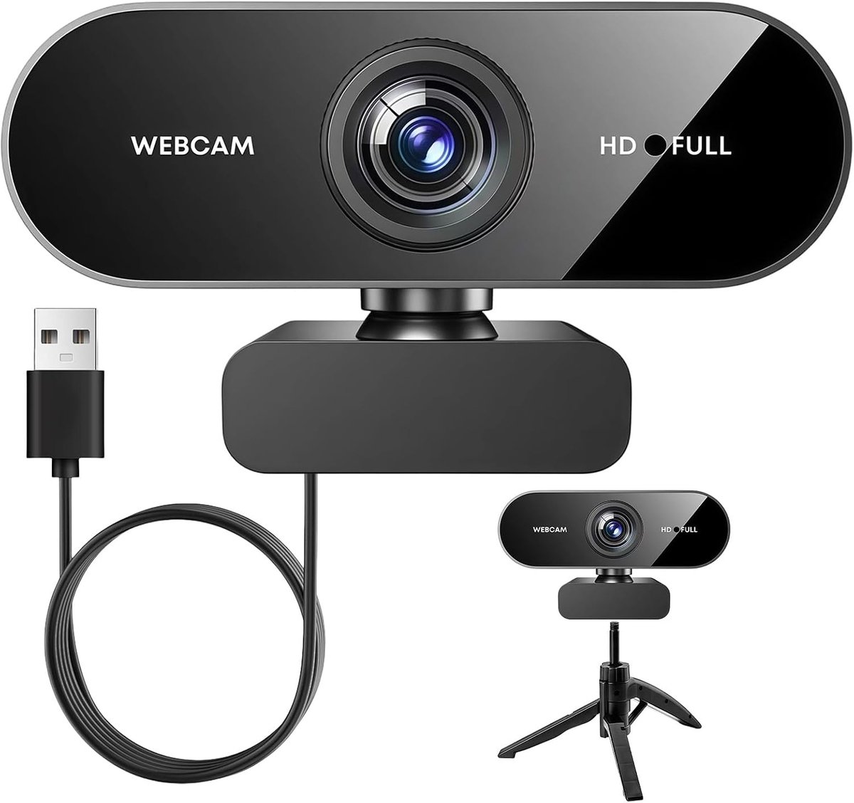 Webcam 1080P Full HD met ruisonderdrukkende microfoon, pc-camera, USB, Plug & Play, groothoek, 90 graden, automatische - ShopVlot