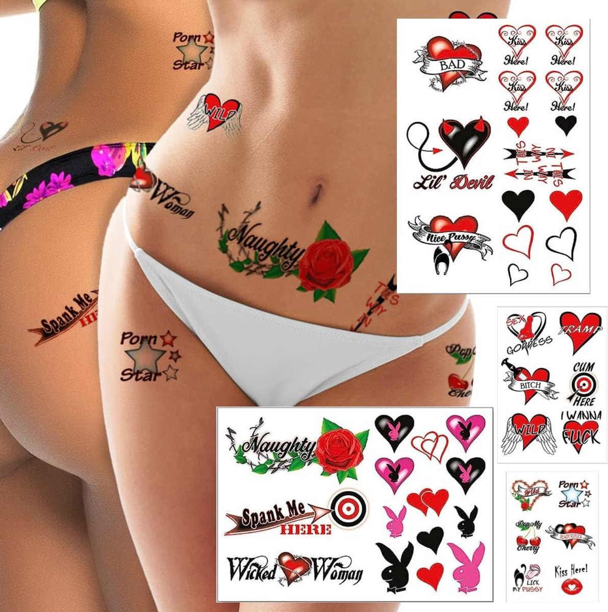 Tijdelijke tatoeages voor dames dames - volwassen plezier voor onderrugbenen, armen, billen, buik