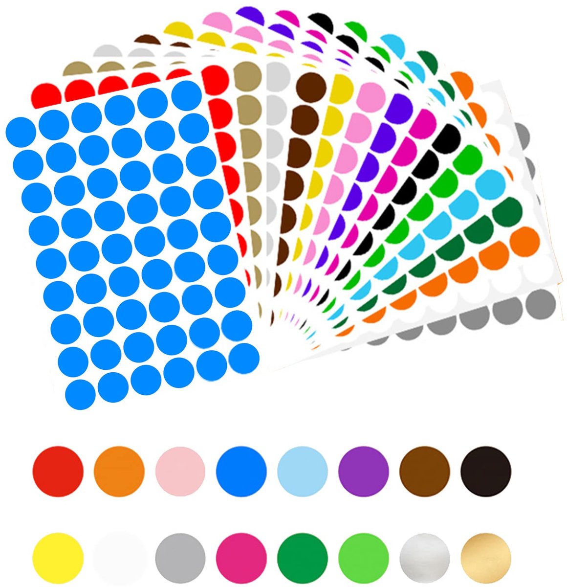 Jaimela 2 cm zelfklevende etiketten, kleurrijke ronde stippen, 864 stuks ronde zelfklevende etiketten - ShopVlot