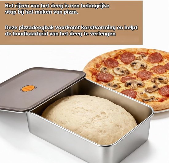 Stainless Steel Pizza Bag 30 x 21 x 8.5 cm met Deksel voor Pizza- en Brooddeeg, Ideaal voor Opslag van Deeg, Salades en Snacks — afbeelding 3