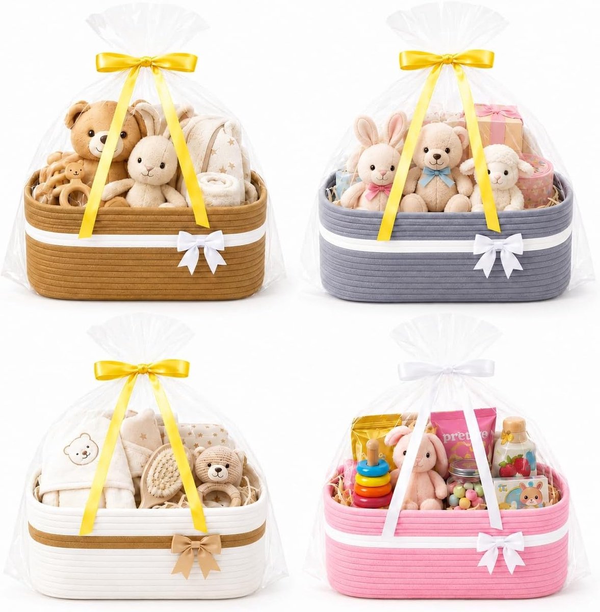 Grote Lege Geschenkmand - Grijs - 34,5 x 25,5 x 15 cm - Gevlochten Katoen - Voor Cadeaus en Opberging