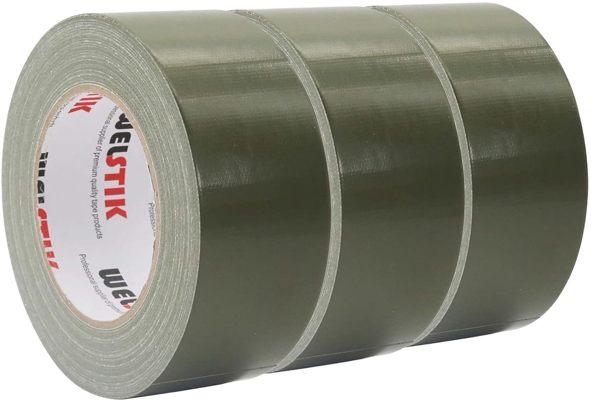 Set van 3 Rollen Professionele Plakband 48 mm x 27 m Waterdicht Kleurstof voor Herstellingen, DIY Klussen en Creatieve Projecten, Olijfgroen