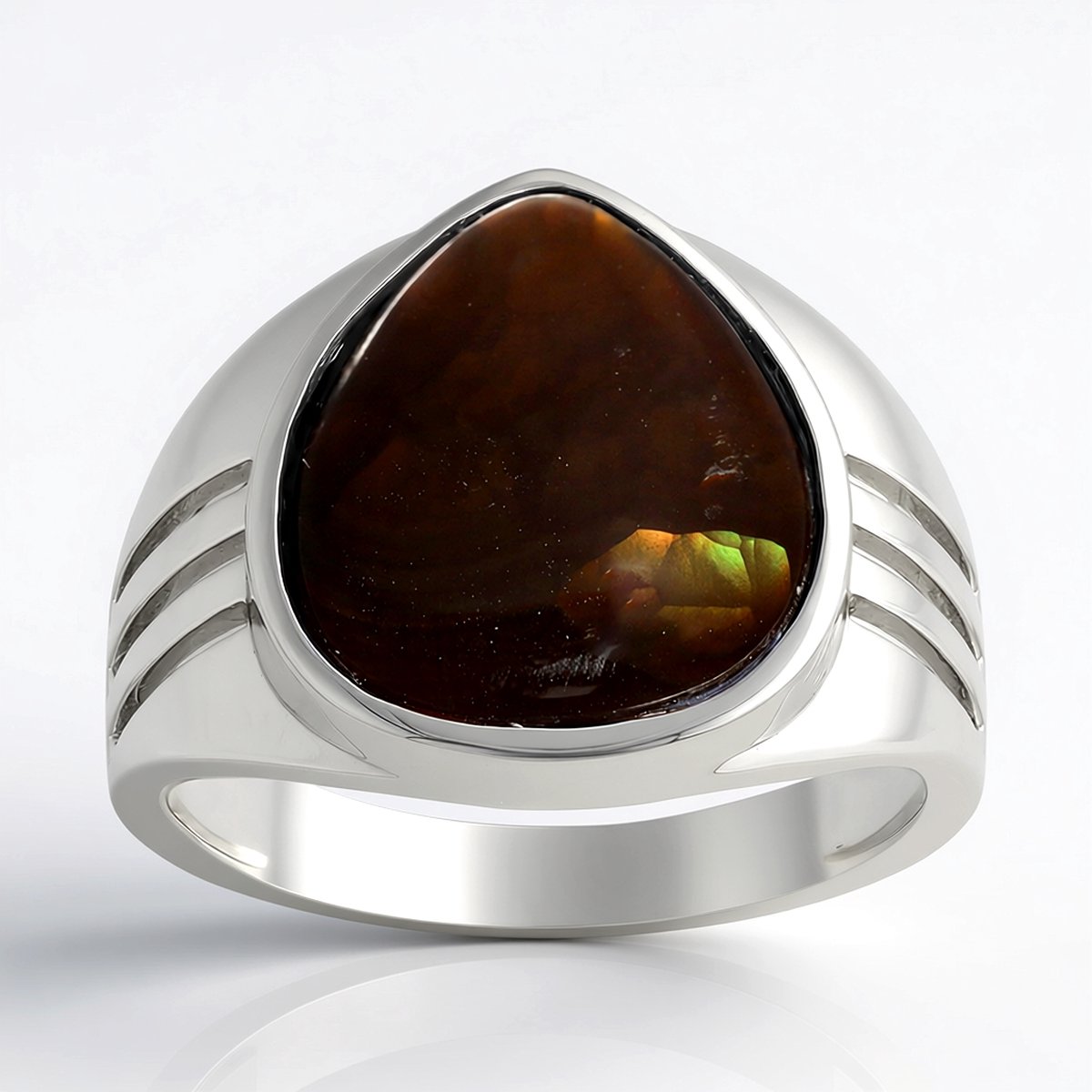 Cavill - Zilveren ring 925 sterlingzilver - 4,95 ct Mexicaanse vuuragaat druppelvormige cabochon - Gerhodineerd, elegant, opvallend sieraad