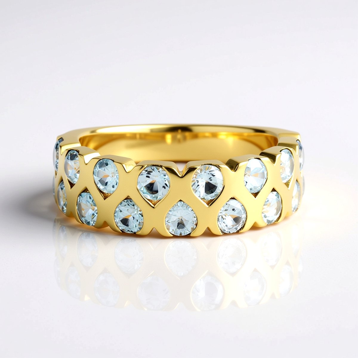Cavill - Elegante Damesring 925 Sterling Zilver Verguld - 16 Cambodjaanse Ratanakiri Zirkonen - Ronde Briljantslijping - Luxe Sieraad