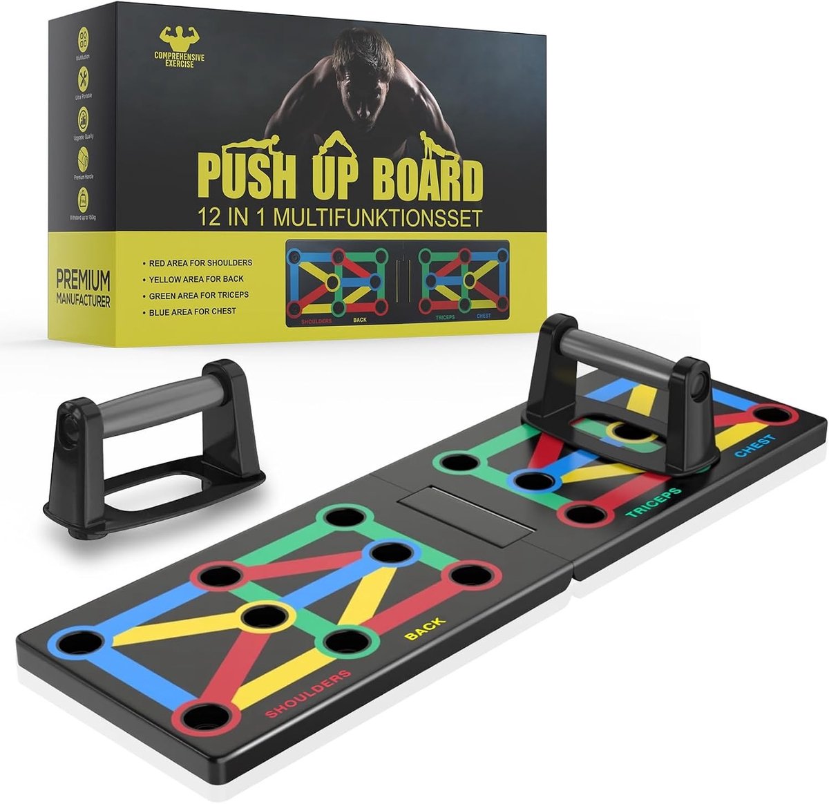 Vouwbaar Trainingsbord voor Push-ups met Antislip Handvatten - 12-in-1 Fitness Accessoire voor Krachttraining, Thuis Workout en Spieropbouw