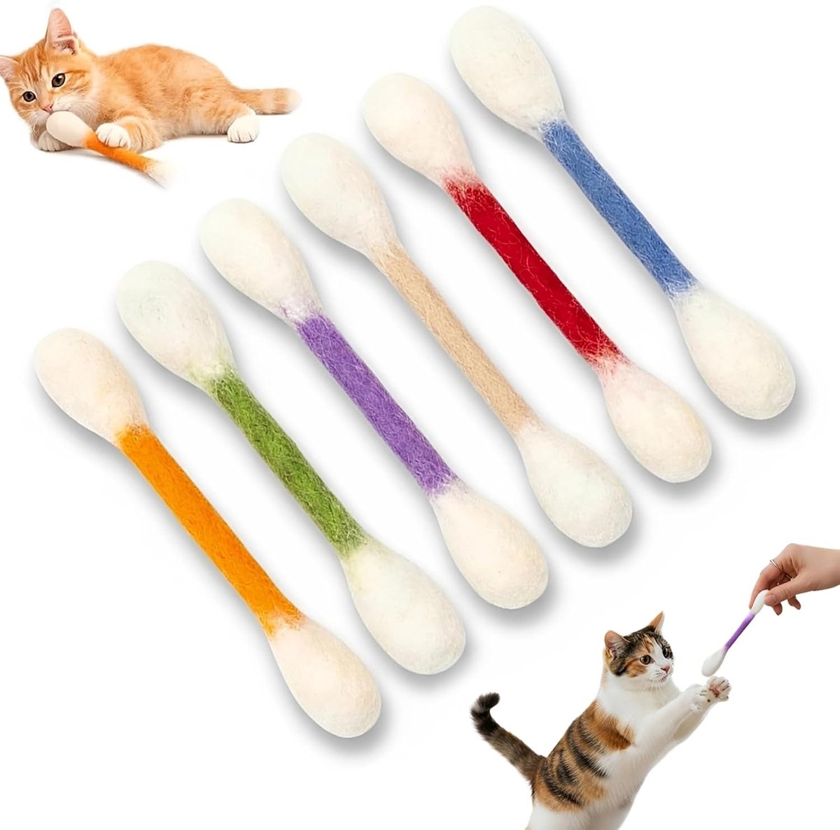 SnelShoppen - 6 stuks kattenkruid wattenstaafjes voor kittens, zacht flanel kauwspeelgoed met natuurlijke kruiden, tandspeelgoed, interactief speelgoe