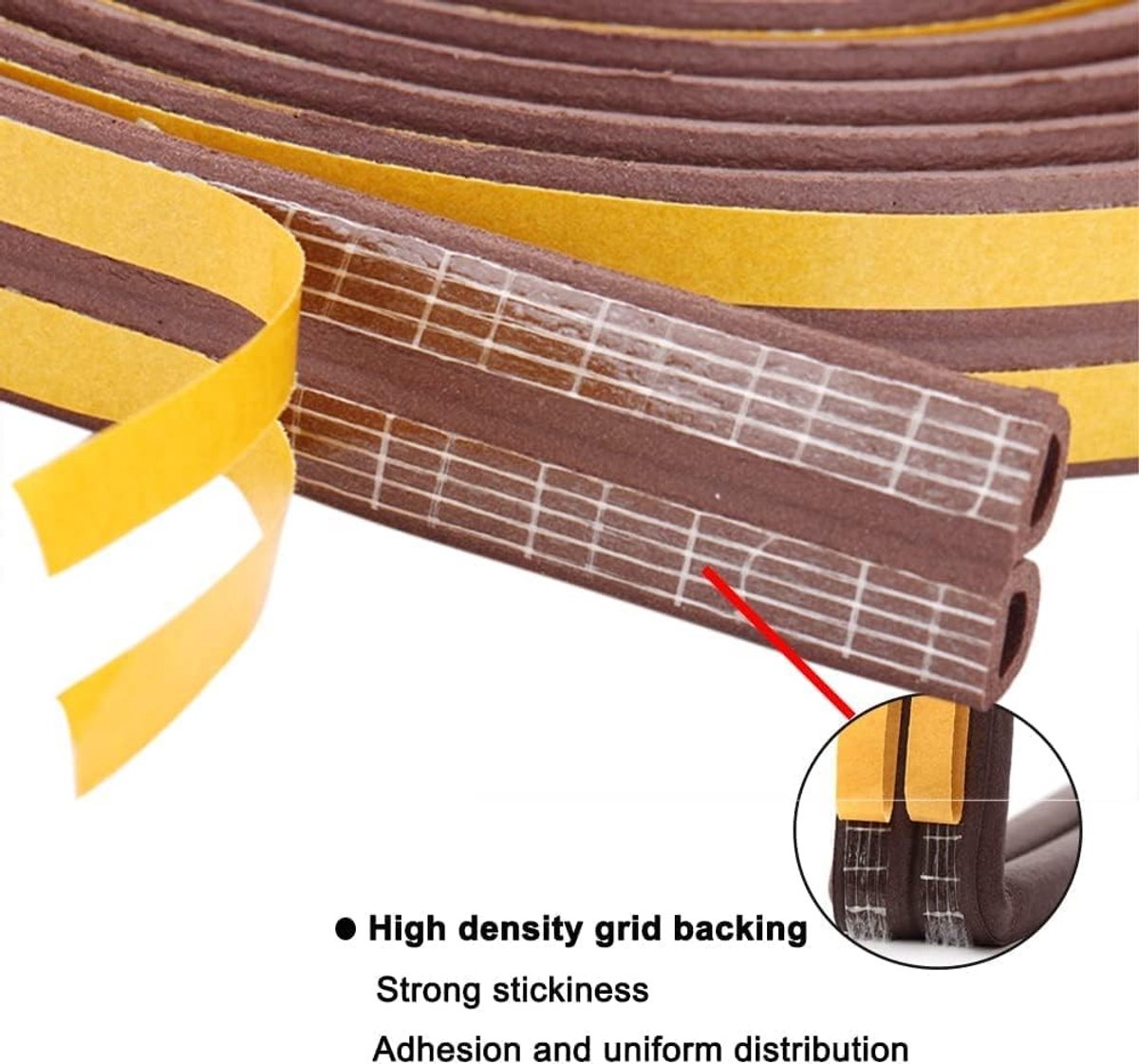 Zelfklevende Sealing Tape voor Deuren en Ramen, Geluidsisolatie, Anti-Collisie Rubber Foam Strip, 10 Meter Bruin, Ideaal voor Energiebesparing en Weerbestendigheid