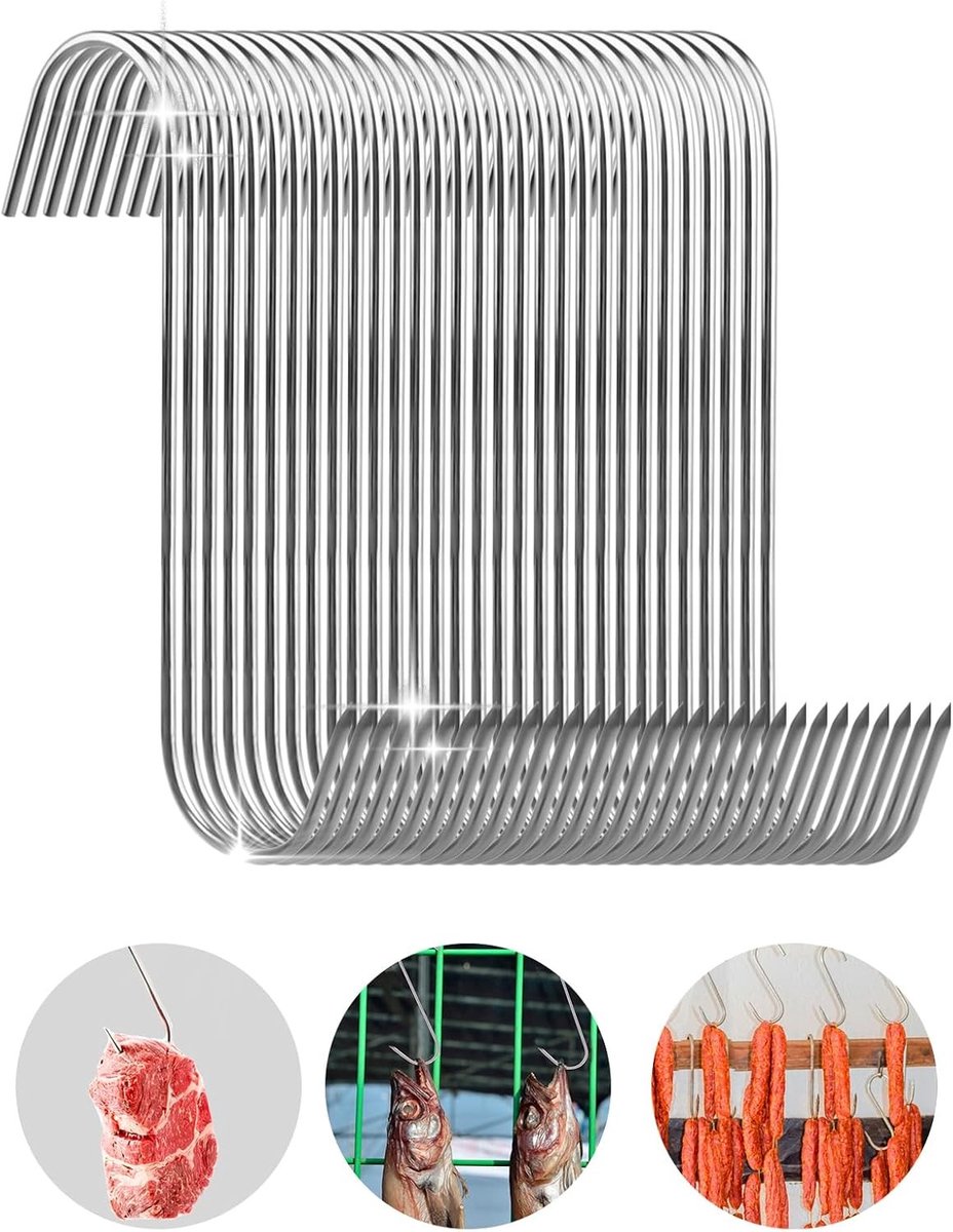 Roestvrijstalen Vlees Haken 15 cm - 30 Stuks voor Roken, Grillen en Vleesverwerking in Keuken en Slagerij