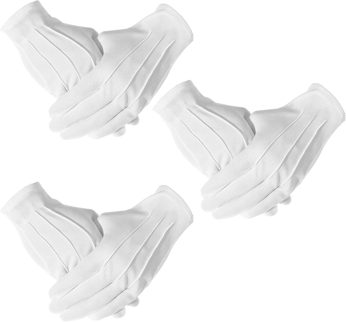 Zachte en Verstelbare Witte Kostuumhandschoenen voor Politie, Ceremonies en Tuxedo Inspectie - 3 Paar met Knopen