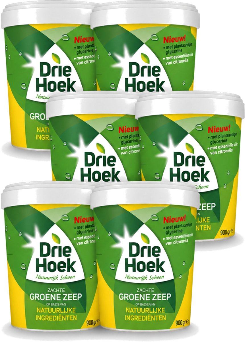 6 x Driehoek – Zachte Zeep – Groene Zeep – 900 gr - Voordeelverpakking - 6 stuks