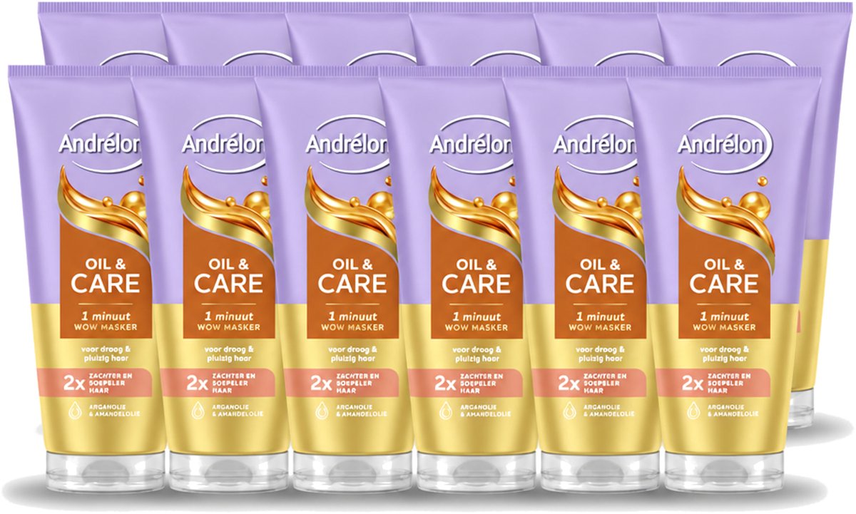 12 x Andrélon – Haarmasker WOW – Oil & Care – 180 ml - Voordeelverpakking - 12 stuks