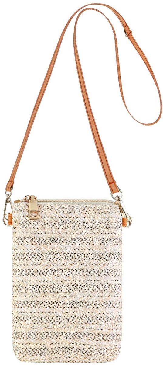 Mobiele telefoontas - kleine stro tas - met ritssluiting - handige crossbody voor reizen - ShopVlot