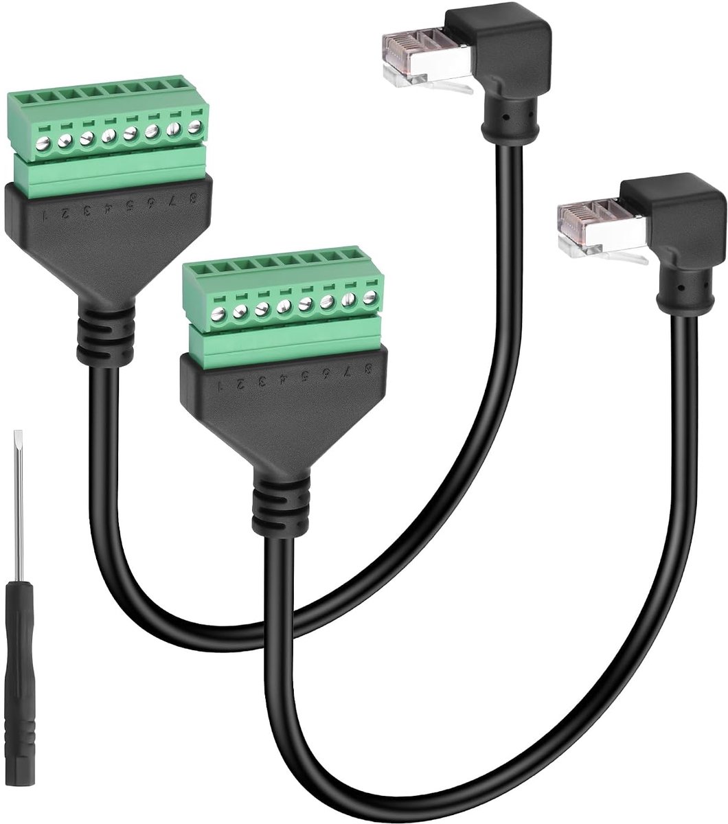 GINTOOYUN 2 Piece Ethernet Screw Terminal Extension Cable, Cat6e, 90 Degree RJ45 Plug to 8 Pin Detachable Screw - ShopVlot