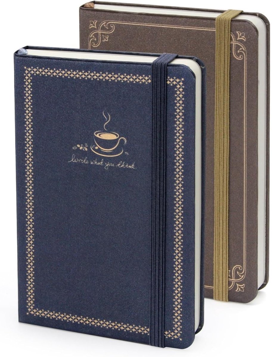 Hardcover Blank Notebook A6 - 80 g/m², 148 Pages - Brown and Blue - Elastic Band and Back Pocket - ShopVlot
