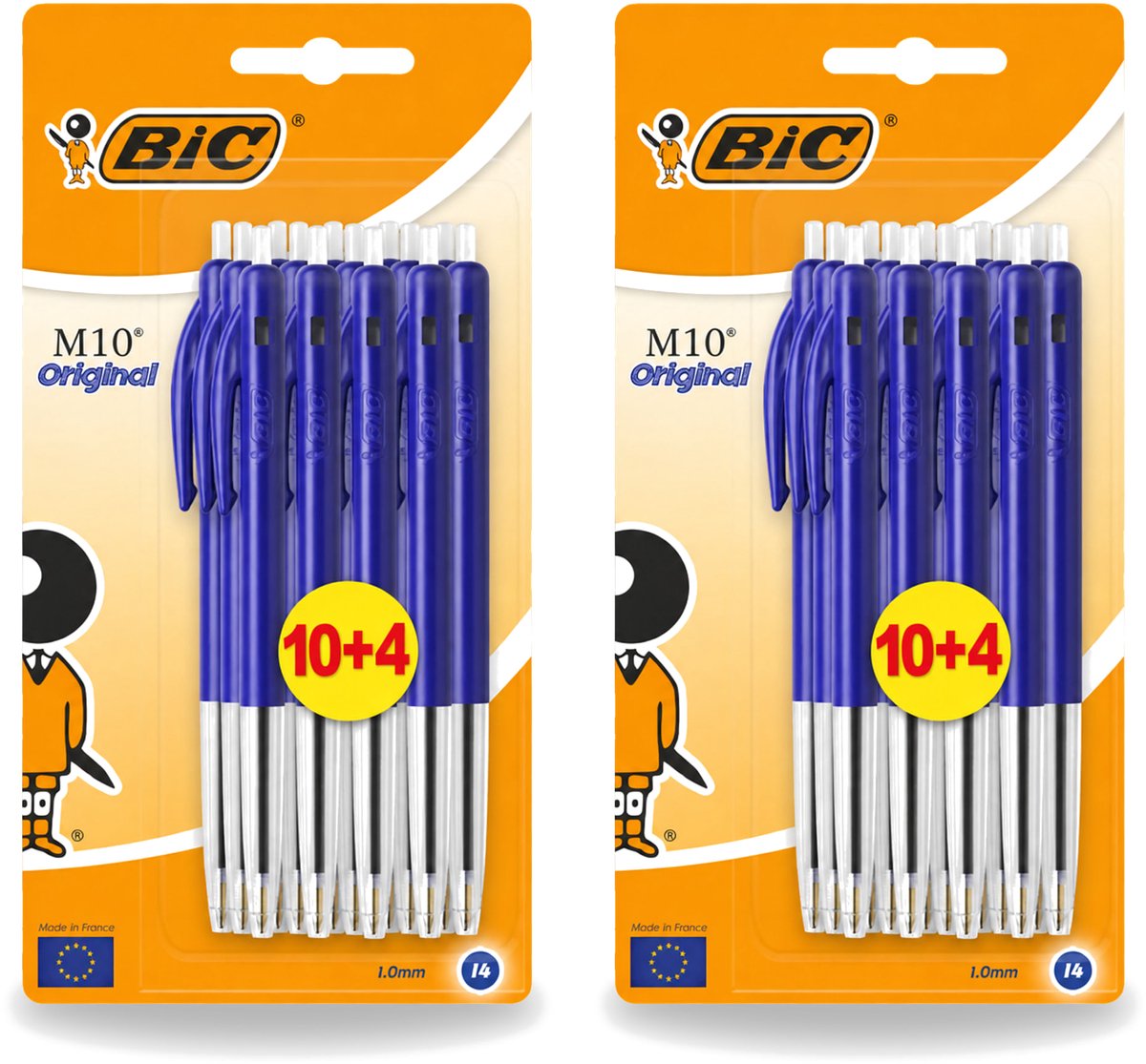 2 x BIC - M10 Original - Balpennen met Kliksysteem - Blauw - 1 mm Punt - 14 Pennen - Voordeelverpakking - 2 stuks