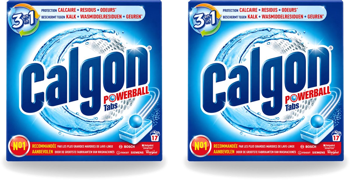 2 x Calgon - Ontkalkingsmiddel - Tegen Kalk, Wasmiddelresiduen & Geuren - 17 Tabletten - Voordeelverpakking - 2 stuks