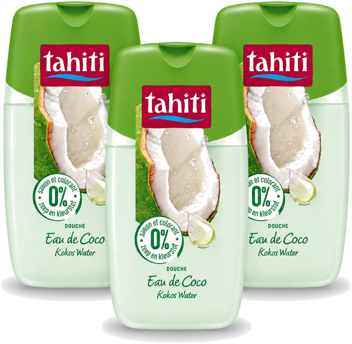3 x Tahiti - Douchegel - Kokos Water - 0% Kleurstof - 250 ml - Voordeelverpakking - 3 stuks