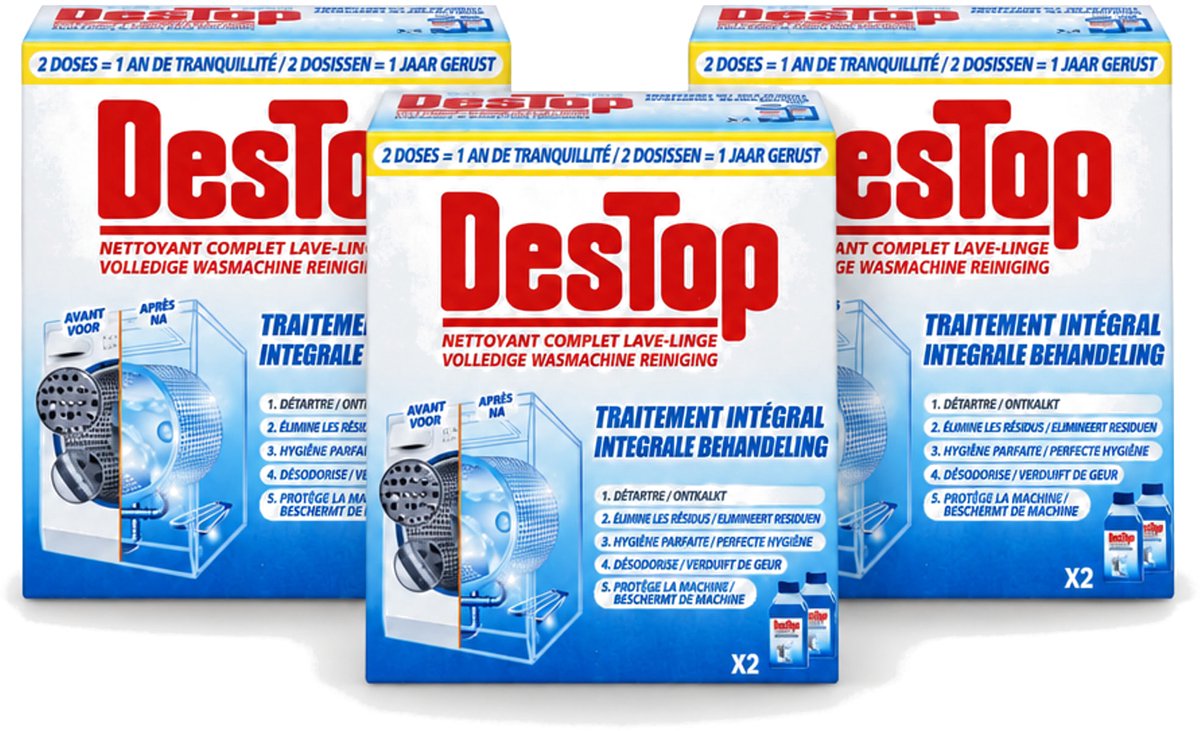 3 x Destop - Wasmachine reiniger - Integrale Behandeling - Duopack - Voordeelverpakking - 3 stuks