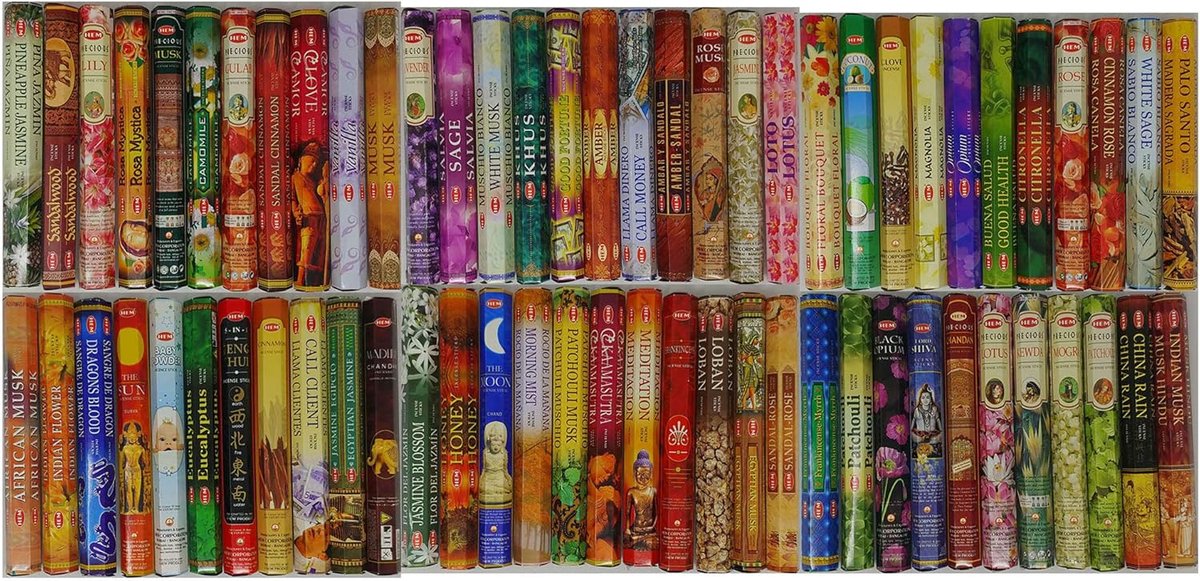HEM Incense sticks, 240 g, 12 unique fragrances in 20 hexagonal boxes, burning time: 45+ min. - ShopVlot