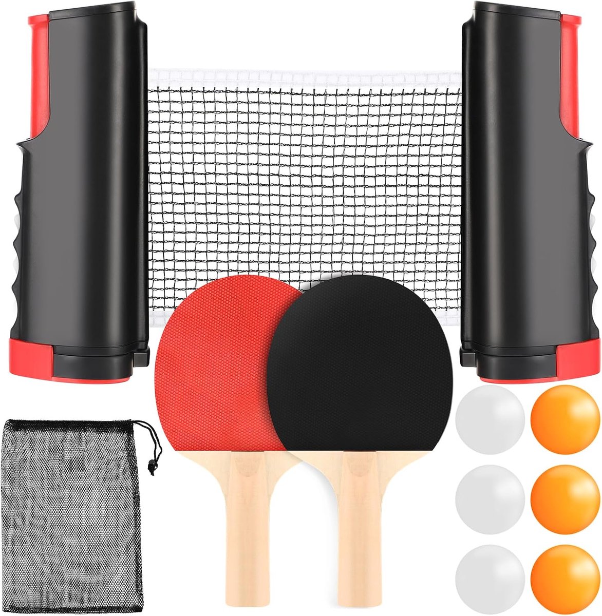 Tafeltennis set - 2 batjes en 3 ballen - inclusief draagtas - perfect voor thuis of onderweg - ShopVlot