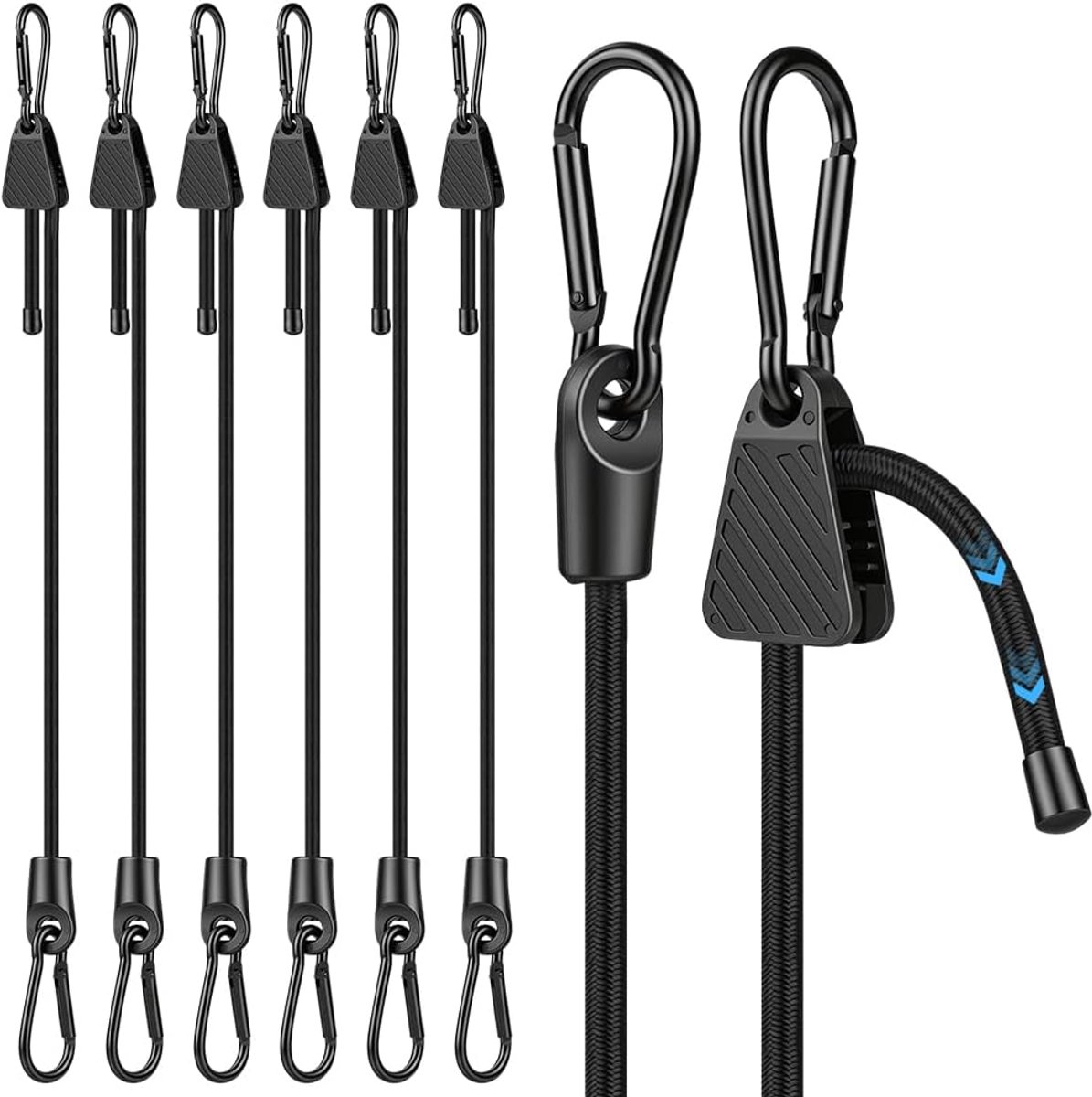 elastische touwen 60 cm - met karabijnhaken - zwart - verstelbaar voor optimale spanning - ShopVlot