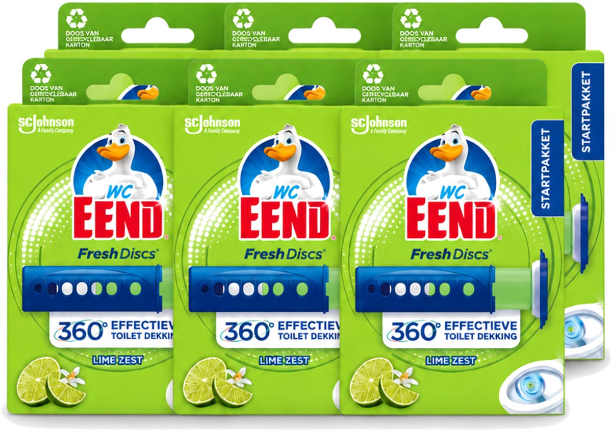 6 x WC Eend - Fresh Discs Lime Zest - Toiletgel - Hygiënisch & Fris tot 7,5 Weken - 36 ml - Voordeelverpakking - 6 stuks